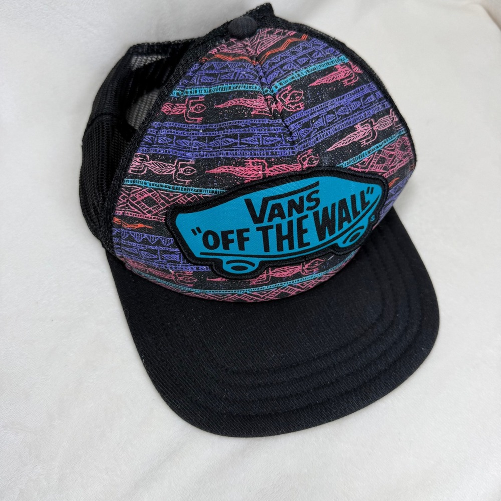 Vans Trucker Hat Unisex OSFA Black Multicolor Tribal Print Snapback Skate Cap